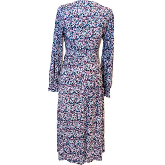 Lush | Floral Moss Crepe Long Sleeve Wrap Dress Blue Purple Multi | Size Medium - Picture 8 of 12